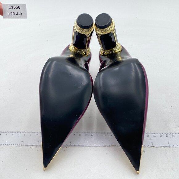 FSJ Purple Bridal Pointed Toe High Heel Crystal Pumps Slip on Wedding Thick Shoe - Picture 7 of 8